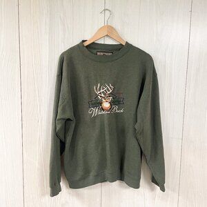 Vintage Whitetail Buck Sweatshirt Embroidery Deer High Country Spellout Crewneck